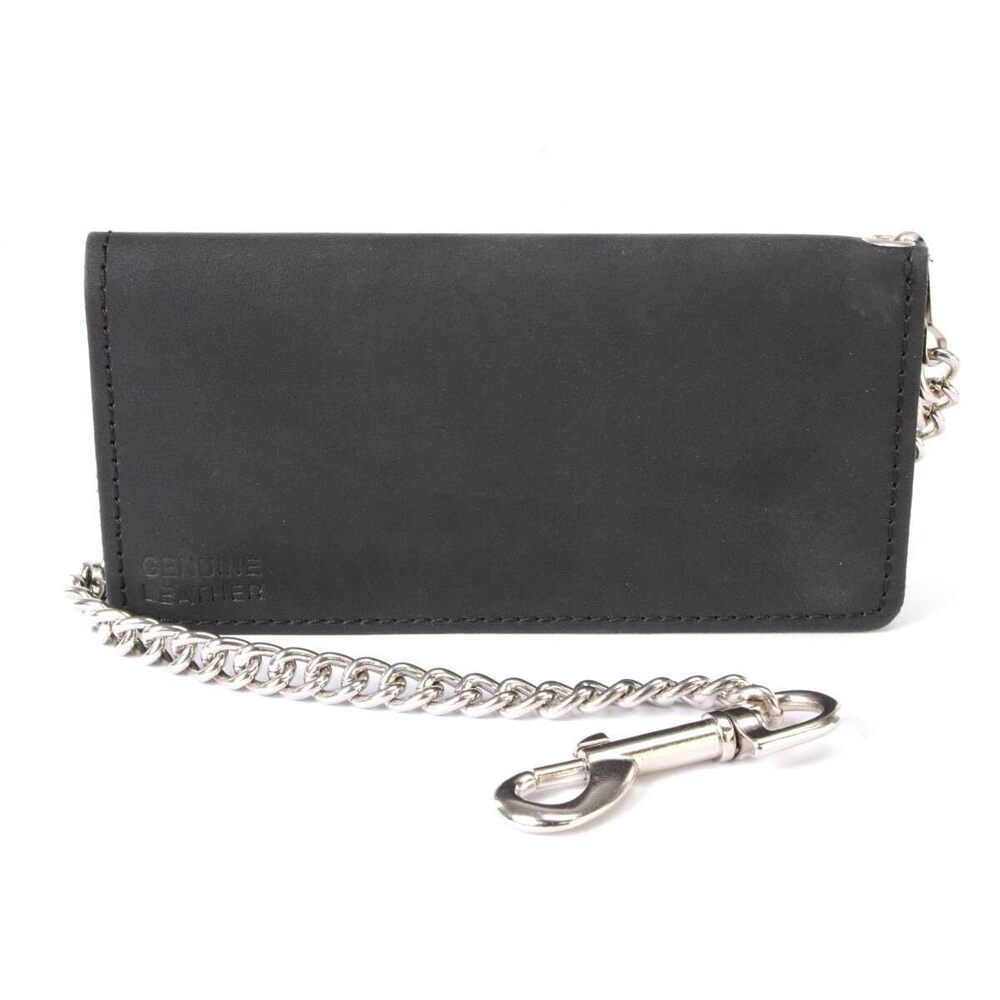 4132 Leather Bi-Fold Biker Wallets w/Anti-Theft Stainless Steel Chain - 7